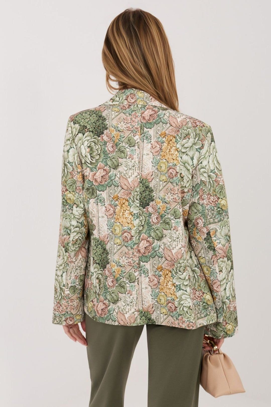 Love Lace Love Lace Women's Elegant Floral Print Blazer with Lining in Green - 4