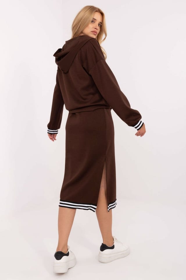Love Lace Love Lace Women's Casual Hooded Sweatshirt Midi Dress Set in Brown - 3