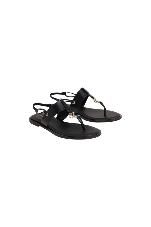 Calvin Klein Calvin Klein Women's Round Flat Sndl Thong Lth Hdw Triple Black - 2