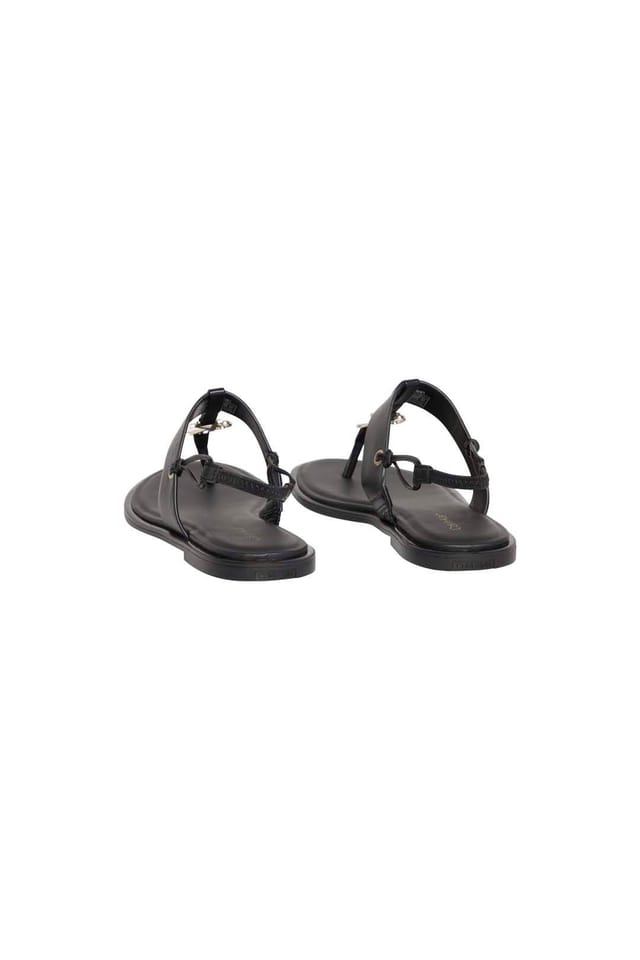 Calvin Klein Calvin Klein Women's Round Flat Sndl Thong Lth Hdw Triple Black - 3