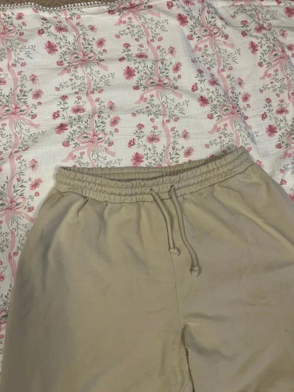 Zara Zara Cotton Beige Cream Joggers Cuffed Elasticated Drawstring Waist