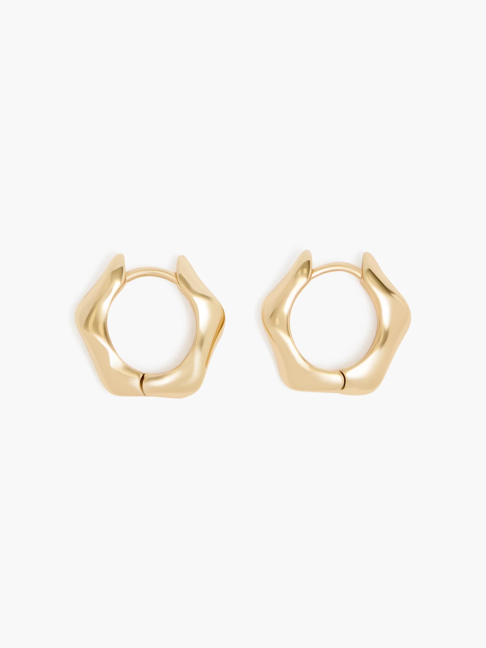 French Connection Molten Hexagon Huggie Hoop Earrings Gold