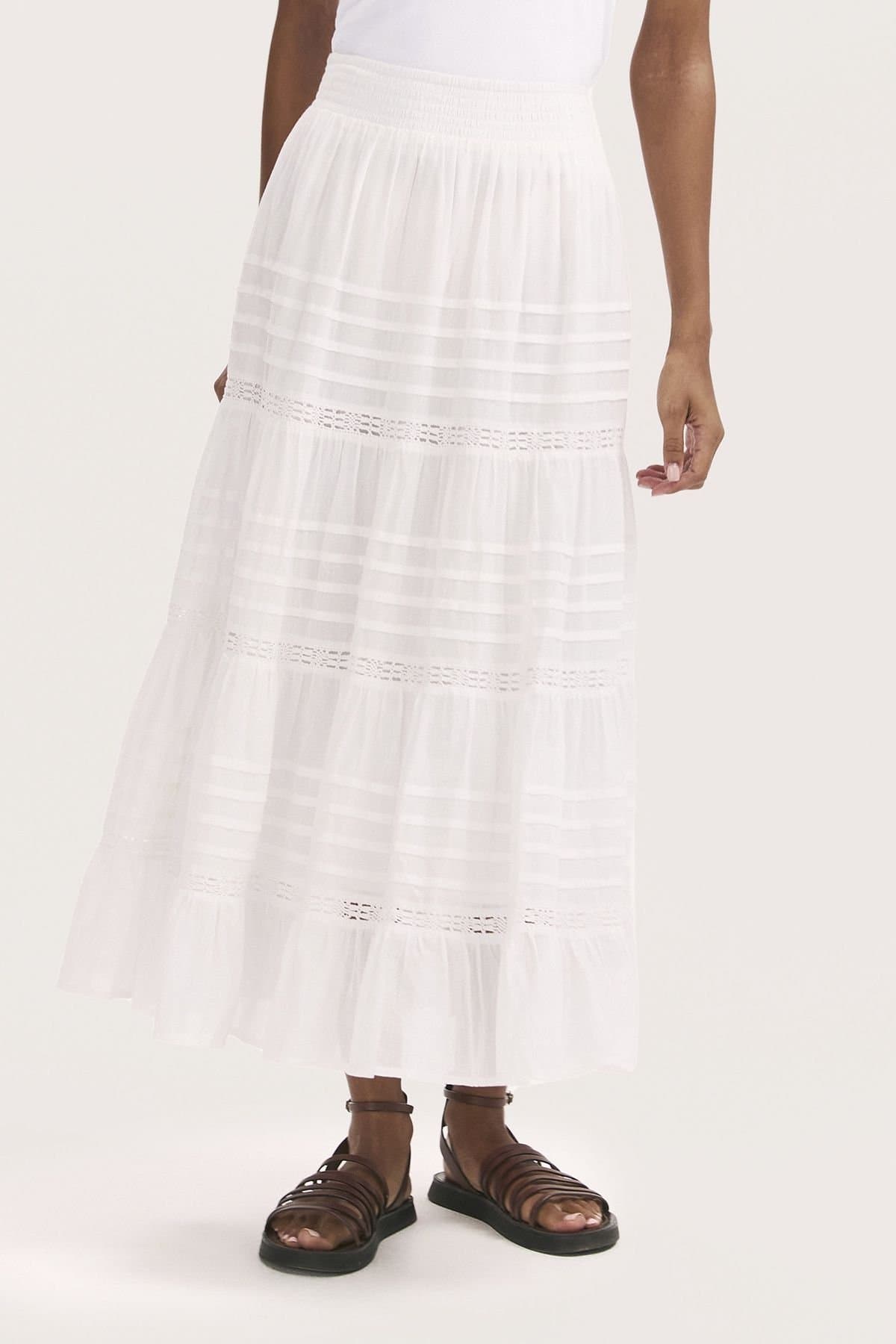 Finery London Finery London Women's Imani Cotton Voile Tiered Midi Skirt in White