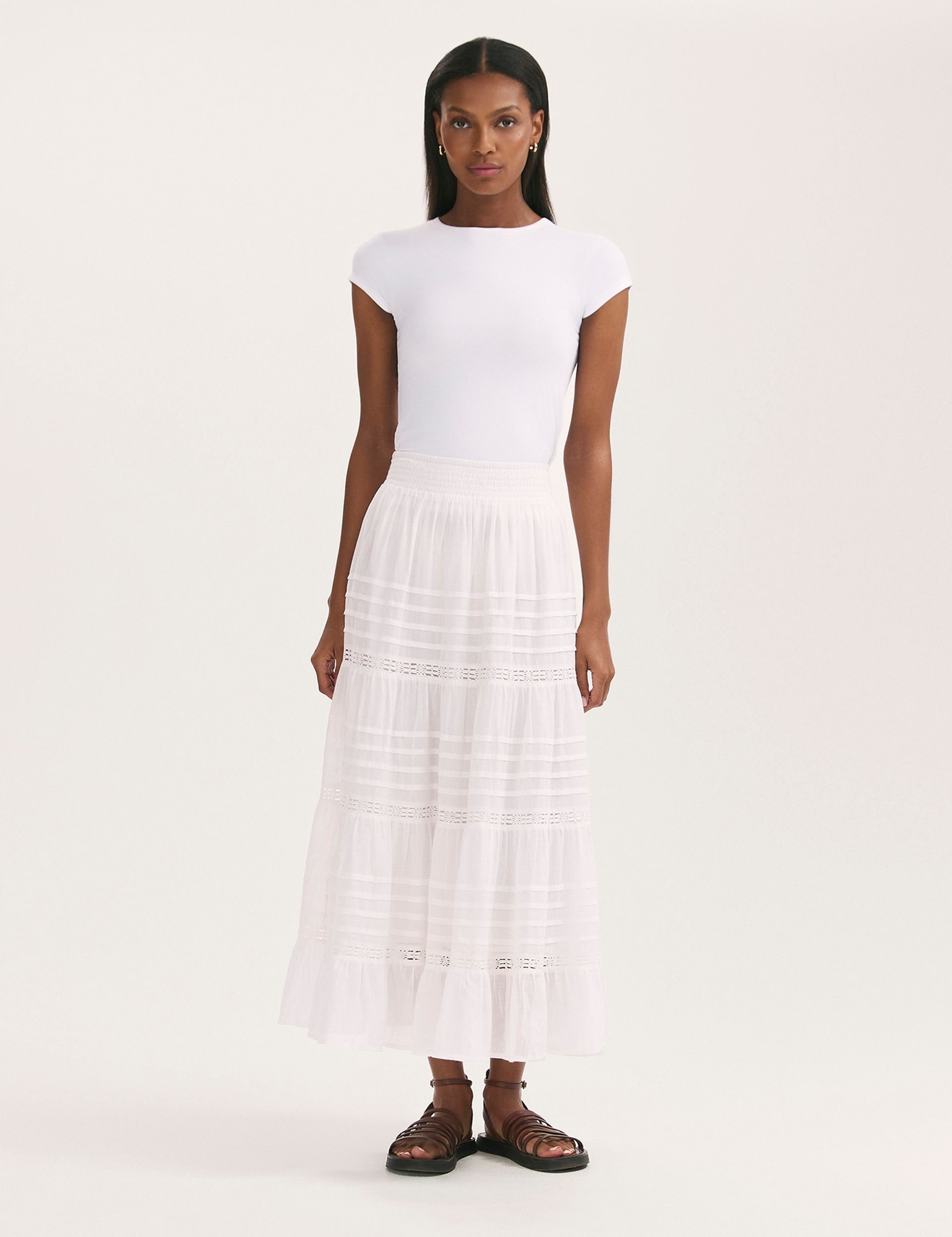 Finery London Finery London Women's Imani Cotton Voile Tiered Midi Skirt in White - 2
