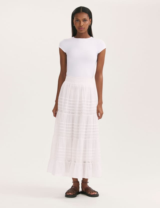 Finery London Finery London Women's Imani Cotton Voile Tiered Midi Skirt in White - 2