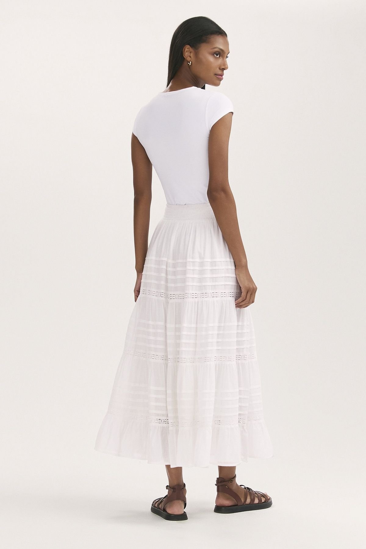 Finery London Finery London Women's Imani Cotton Voile Tiered Midi Skirt in White - 3