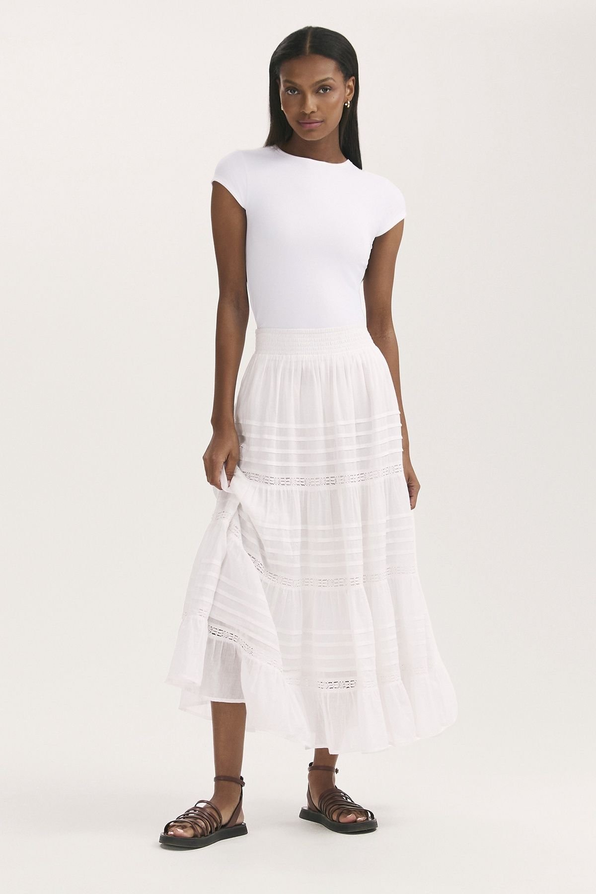 Finery London Finery London Women's Imani Cotton Voile Tiered Midi Skirt in White - 4
