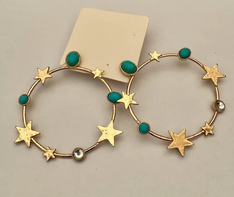 ASOS ASOS gold star hoop earrings turquoise detail statement