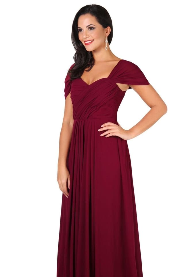 KRISP KRISP Women's Multiway Neckline Occasion Maxi Dress in Burgundy - 2