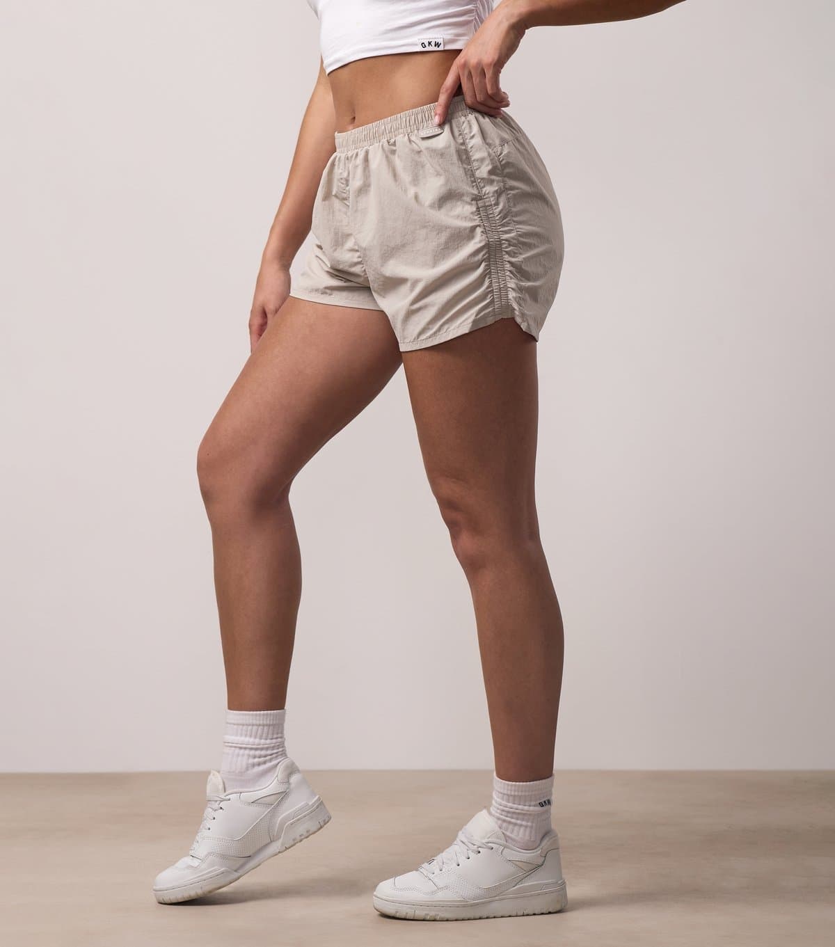 Gym King Women's Stone Elasticated Waist Ruched Shorts Gym King New Look