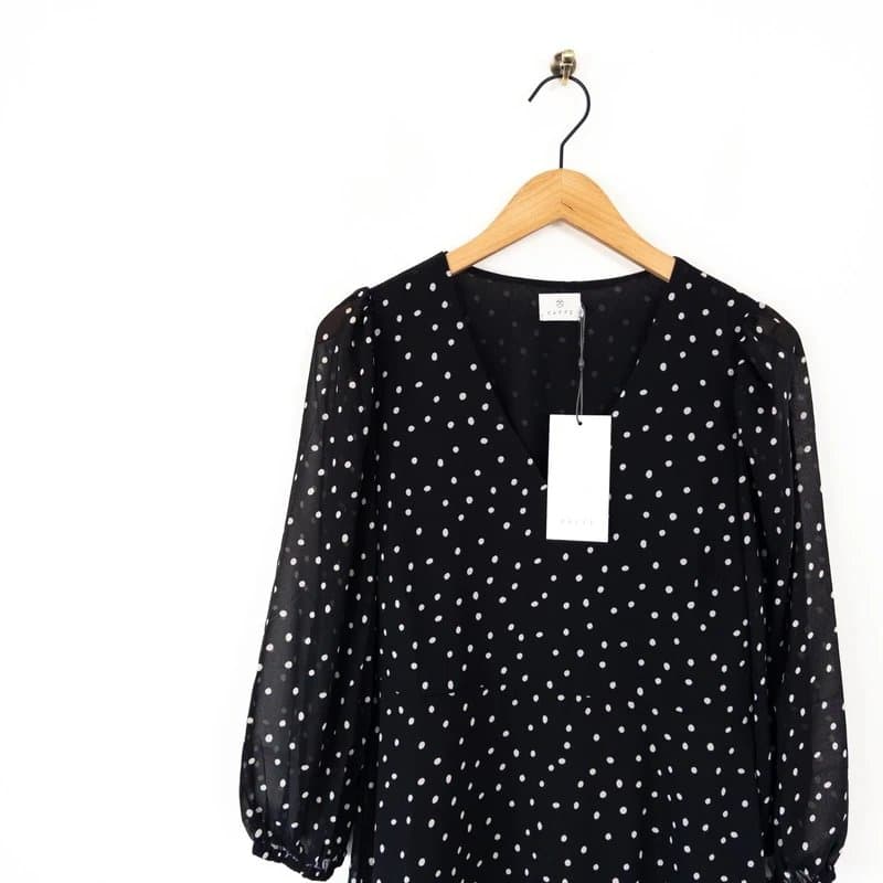 Kaffe Kaffe Sally Midi Dress Size 38 10 12 NEW Black White Polka Dot Chiffon