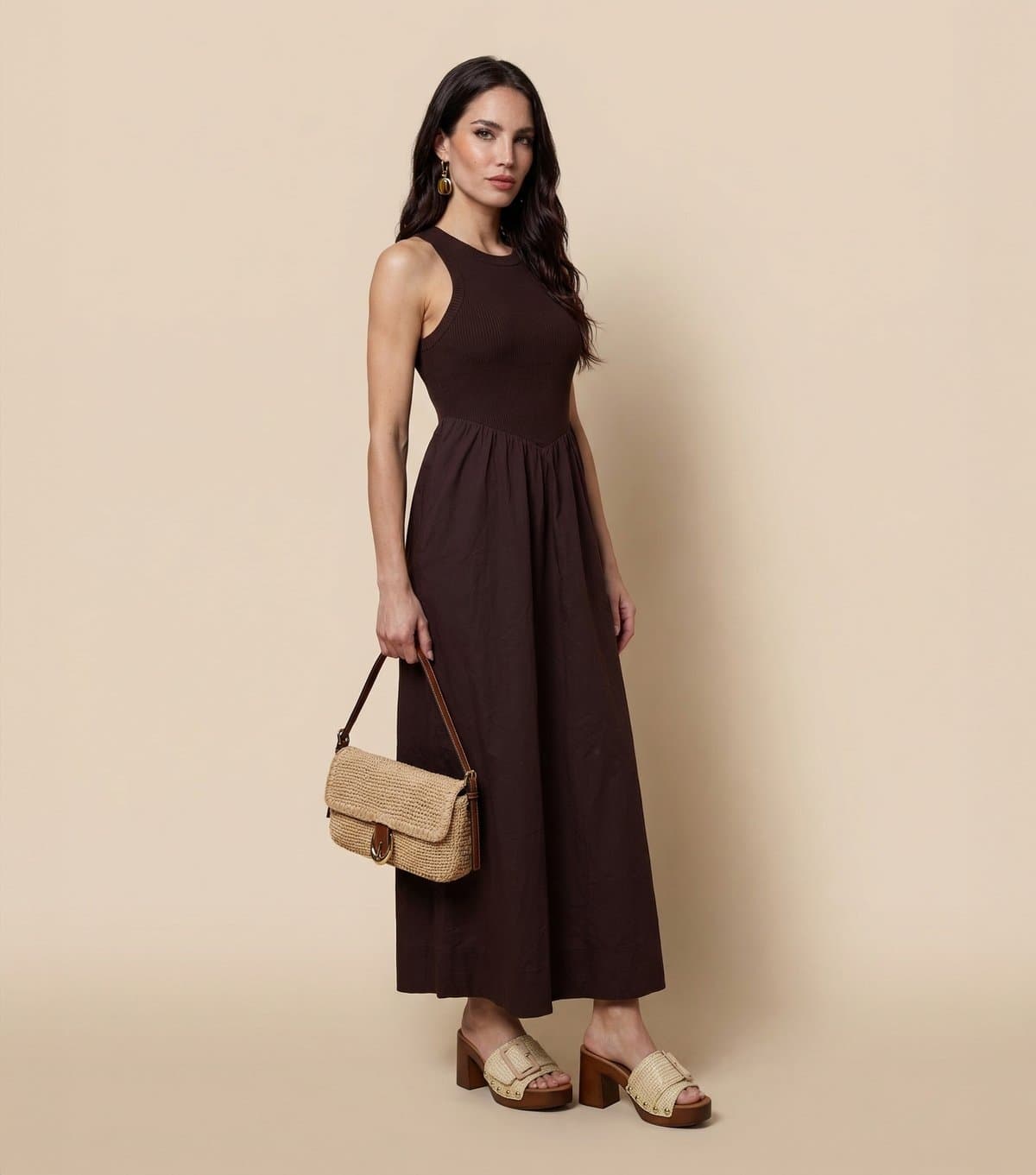 Urban Bliss Women's Brown Ribbed Poplin Midi Dress Urban Bliss New Look