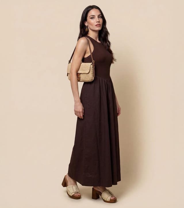 Urban Bliss Women's Brown Ribbed Poplin Midi Dress Urban Bliss New Look - 2
