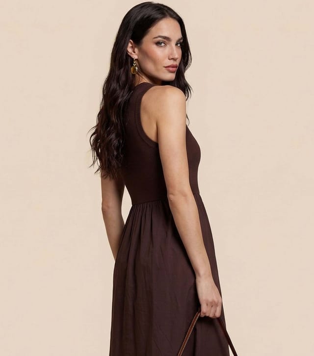 Urban Bliss Women's Brown Ribbed Poplin Midi Dress Urban Bliss New Look - 3