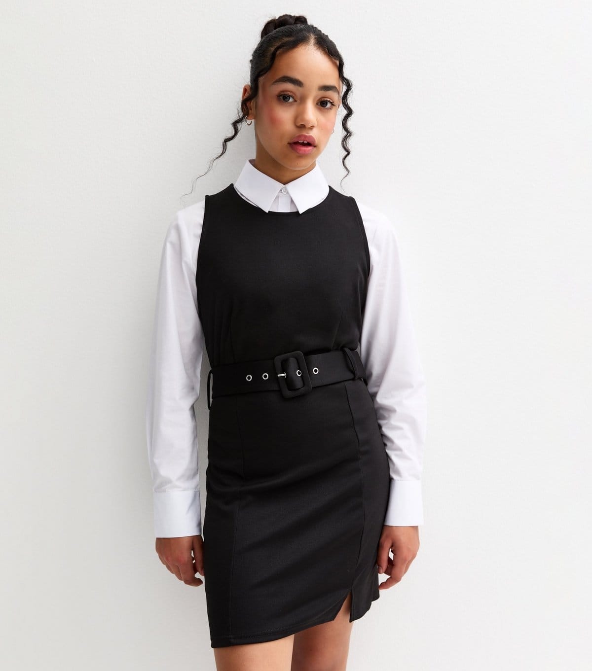 Girls' Black Belted Sleeveless School Dress New Look