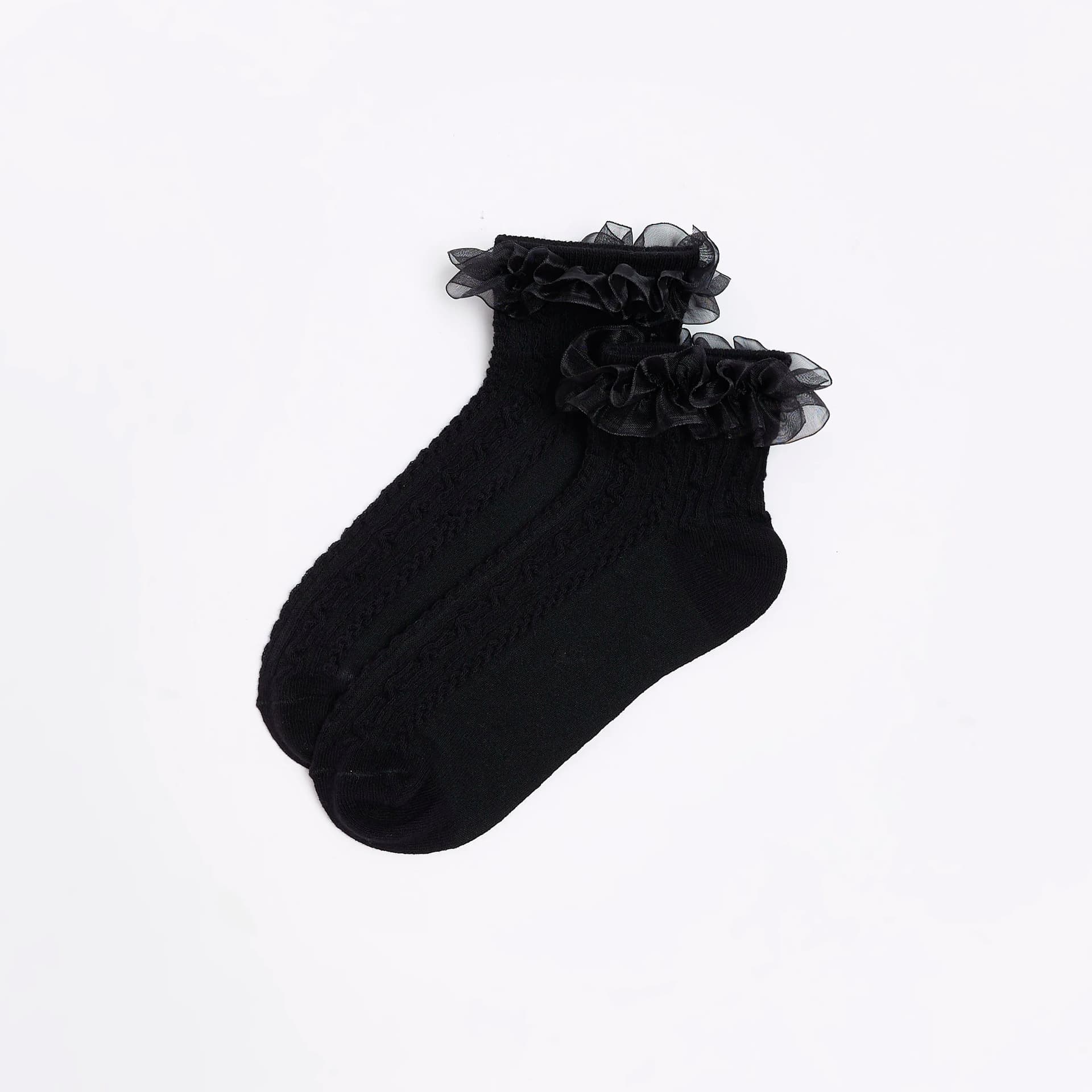 River Island River Island Womens Black Frill Ankle Socks