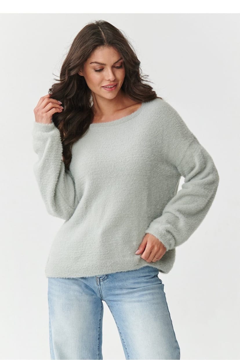 Love Lace Love Lace Women's Polyamide Fuzzy Sweater Boat Neck in Grey - 1