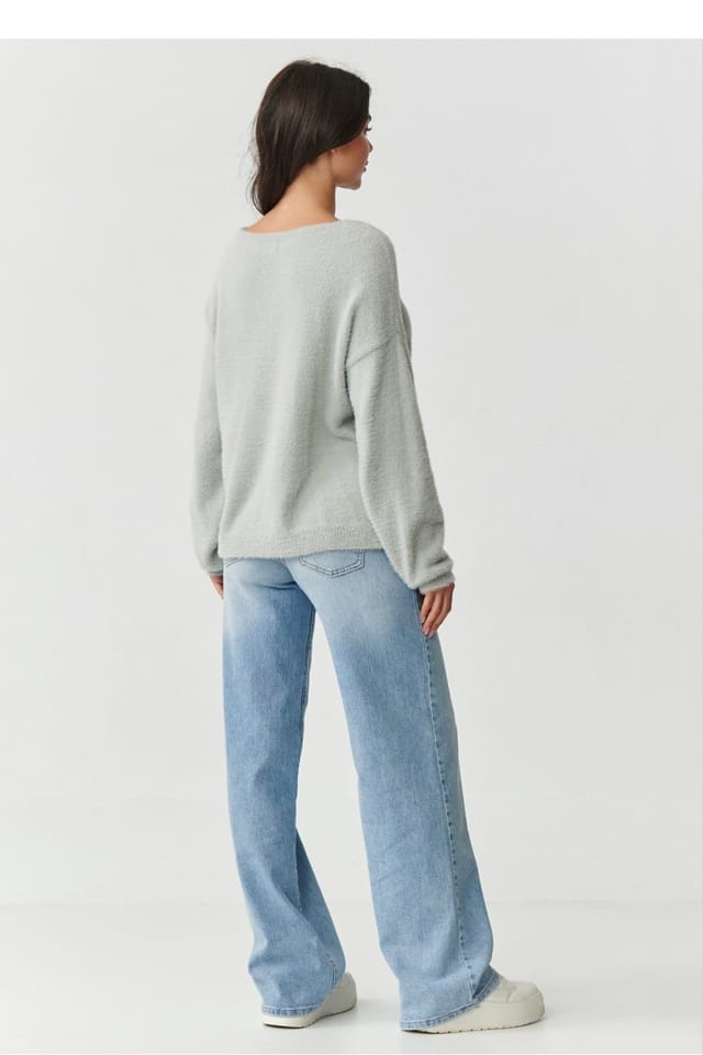 Love Lace Love Lace Women's Polyamide Fuzzy Sweater Boat Neck in Grey - 3