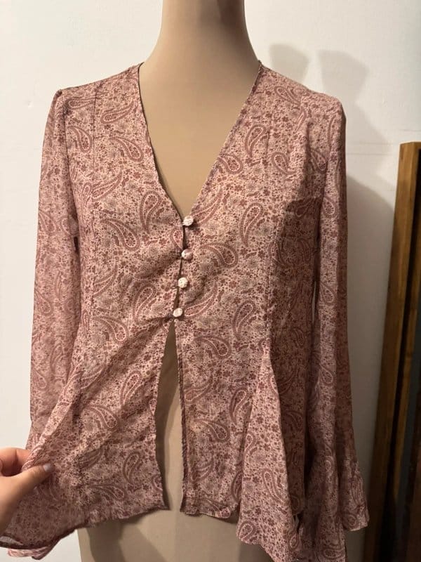 ASOS Design Pink Paisley Chiffon Blouse With Flare Sleeves