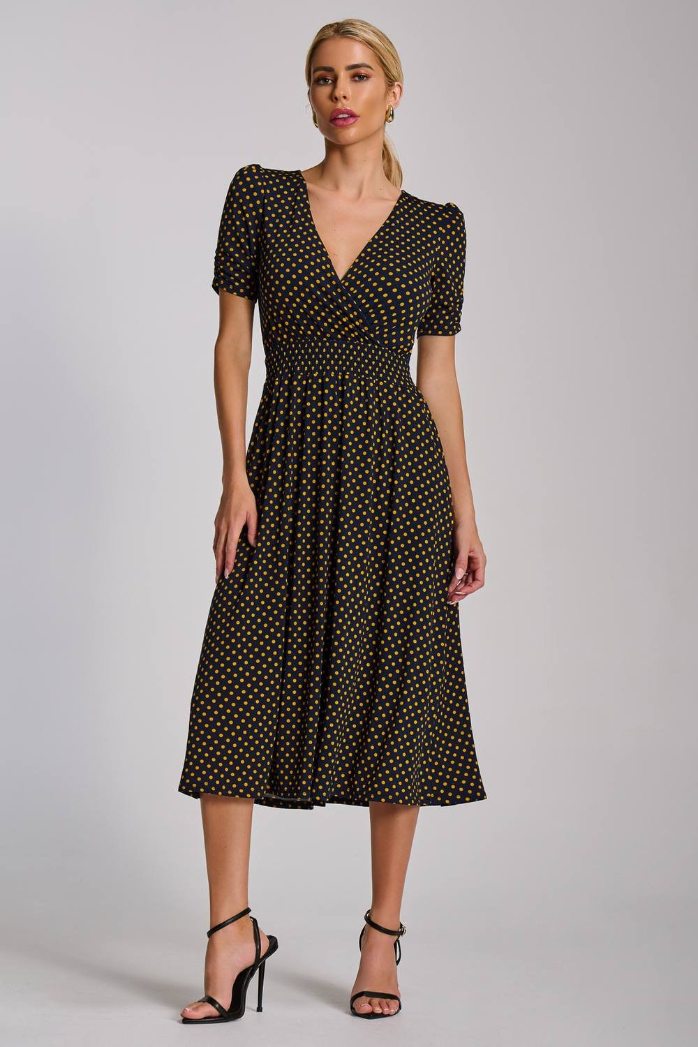 Jolie Moi Jolie Moi Women's Short Sleeve Printed Jersey Midi Dress in Dark Navy - 3