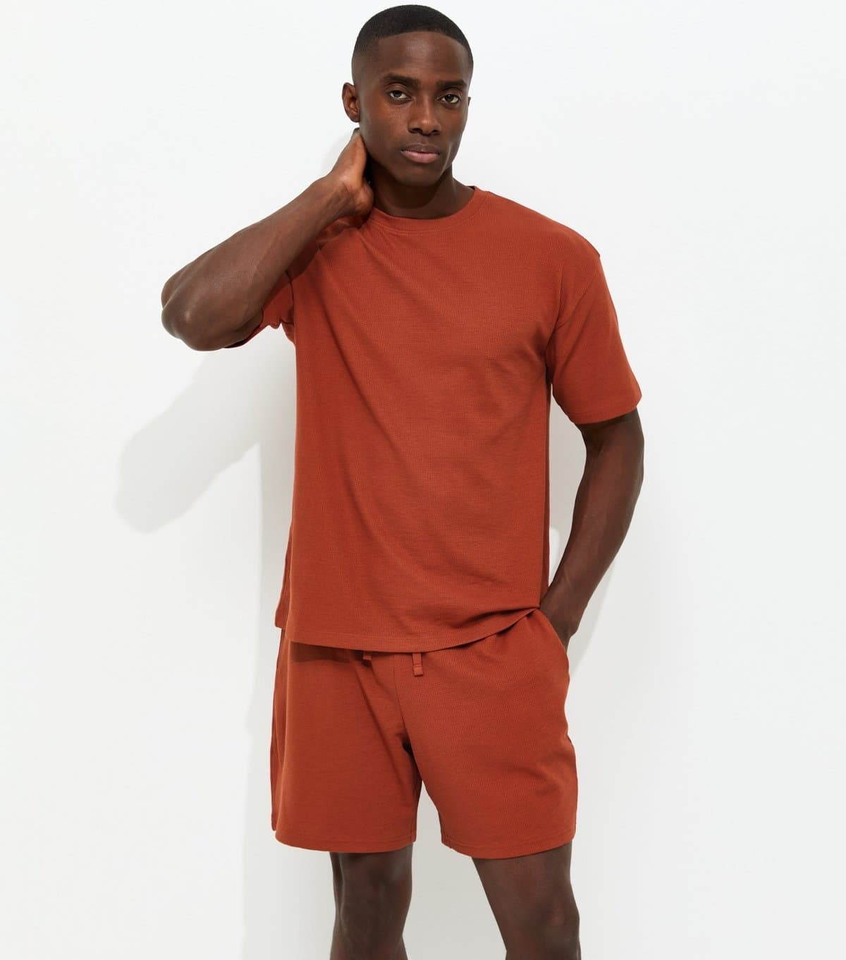 New Look Men's Brown Oversized Waffle Texture T-Shirt New Look