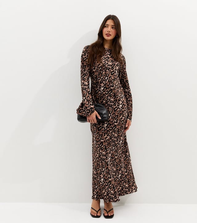 New Look Women's Brown Animal Print Satin Cowl Back Maxi Dress New Look - 3