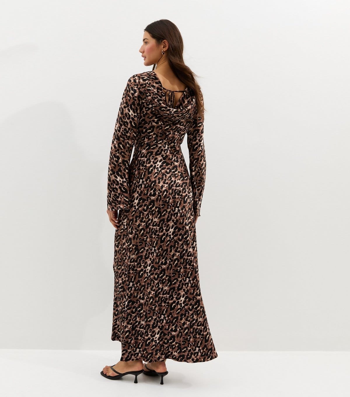 New Look Women's Brown Animal Print Satin Cowl Back Maxi Dress New Look - 4