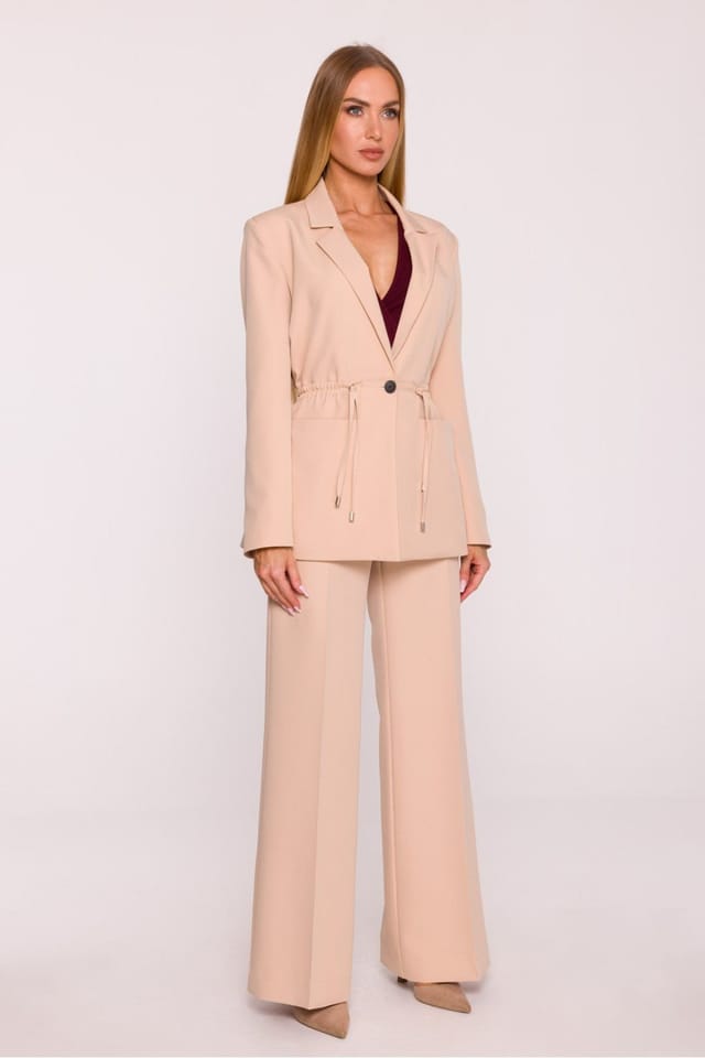 Love Lace Love Lace Women's Classic Matte Suit Wide Leg Trousers in Beige - 2