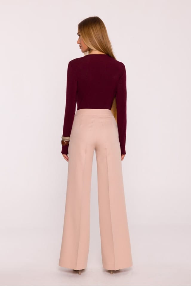 Love Lace Love Lace Women's Classic Matte Suit Wide Leg Trousers in Beige - 3
