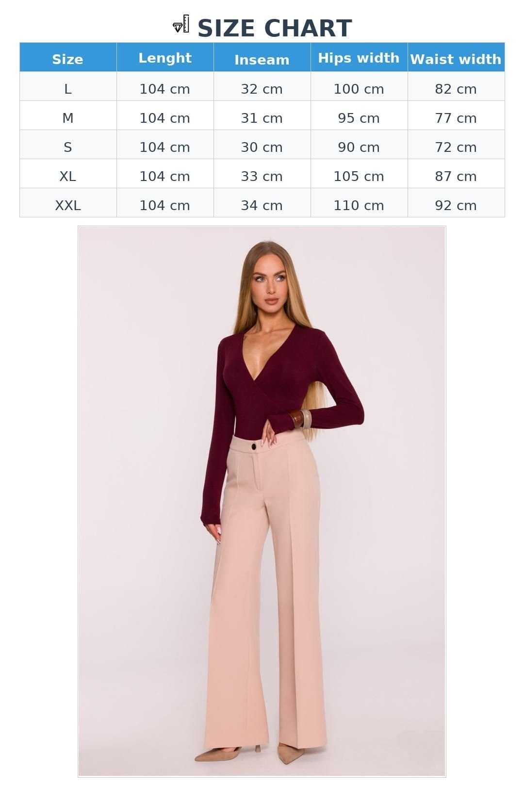 Love Lace Love Lace Women's Classic Matte Suit Wide Leg Trousers in Beige - 4
