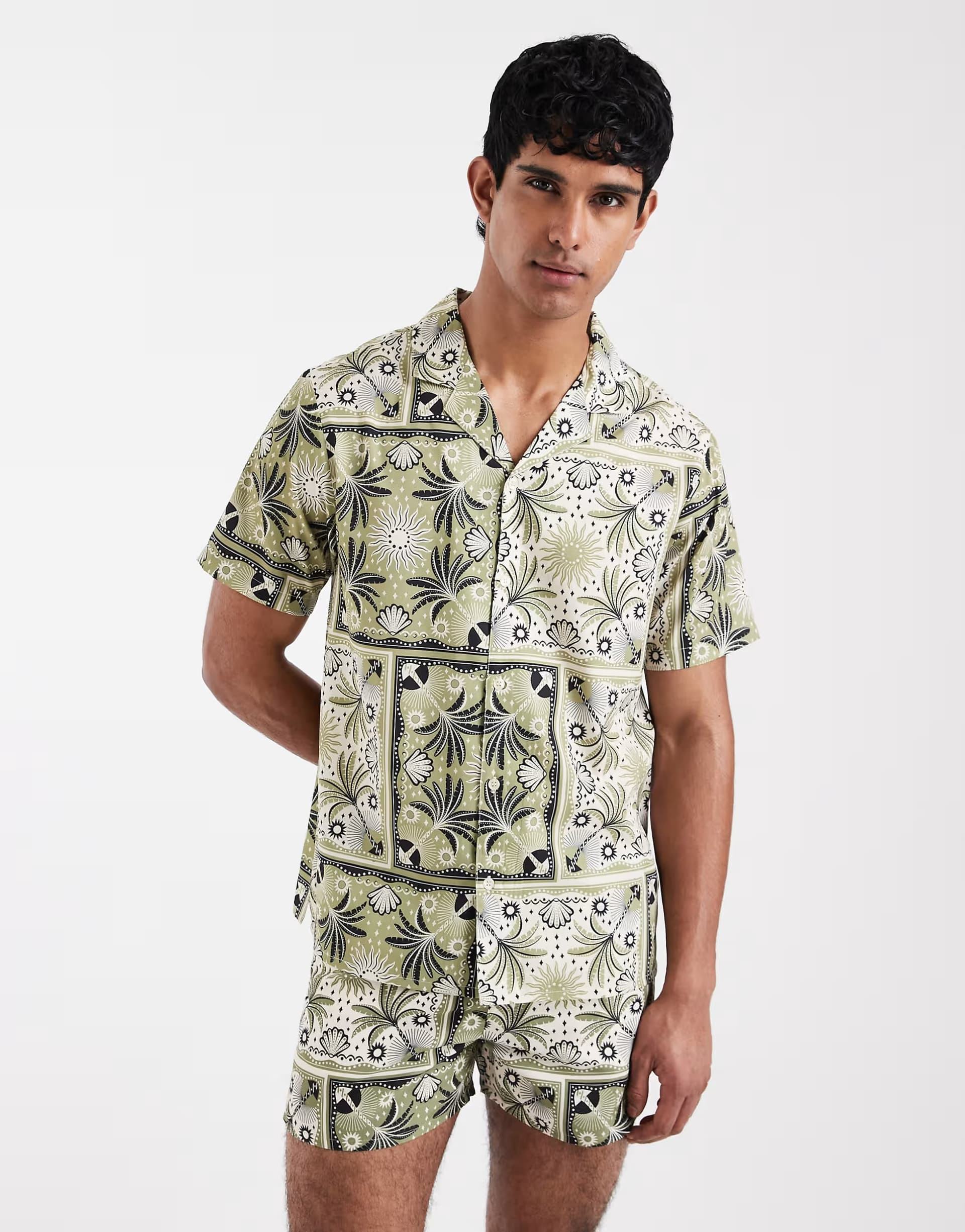 ASOS ASOS Palm Tree Motif Rever Shirt in Khaki