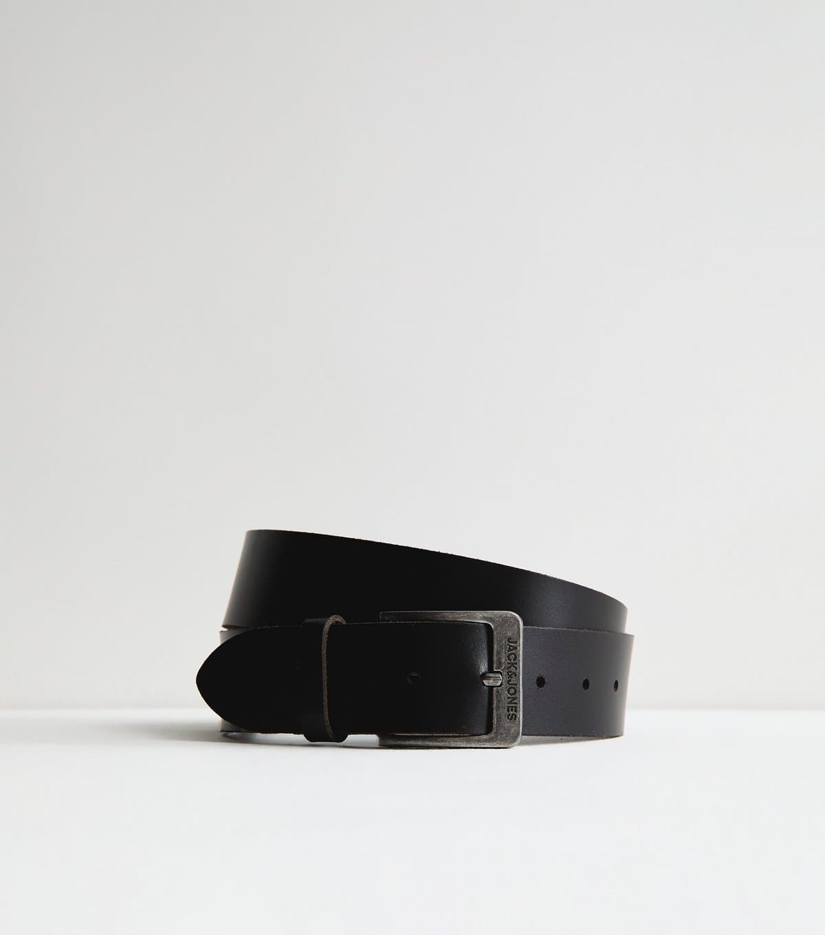 jack & jones Jack & Jones Black Real Leather Square Buckle Belt