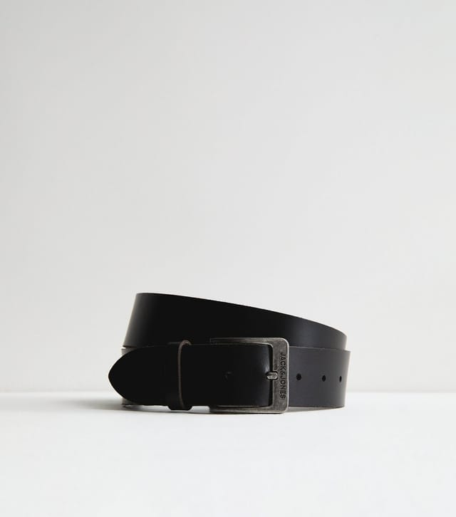 jack & jones Men's Black Real Leather Square Buckle Belt Jack & Jones New Look - 2