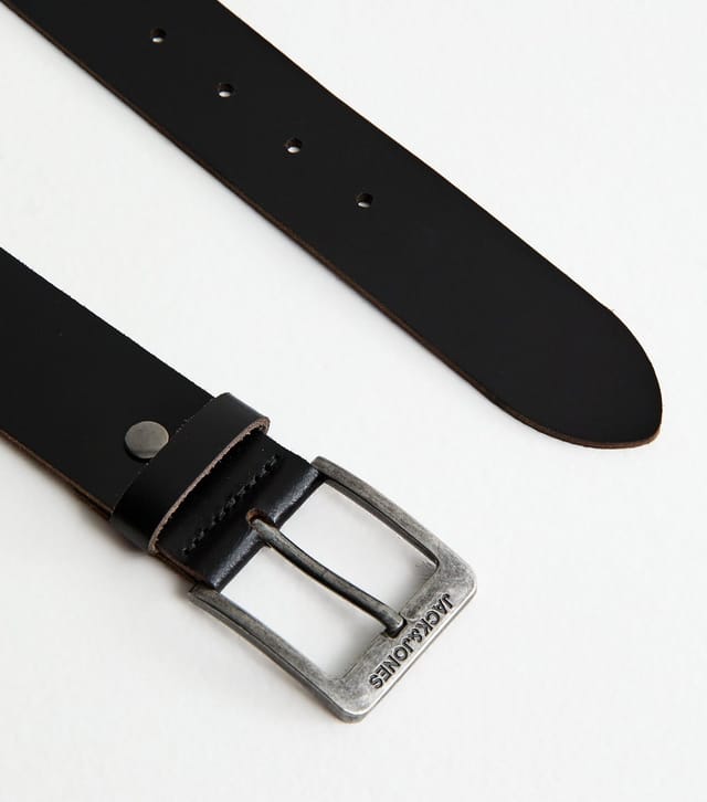 jack & jones Men's Black Real Leather Square Buckle Belt Jack & Jones New Look - 3