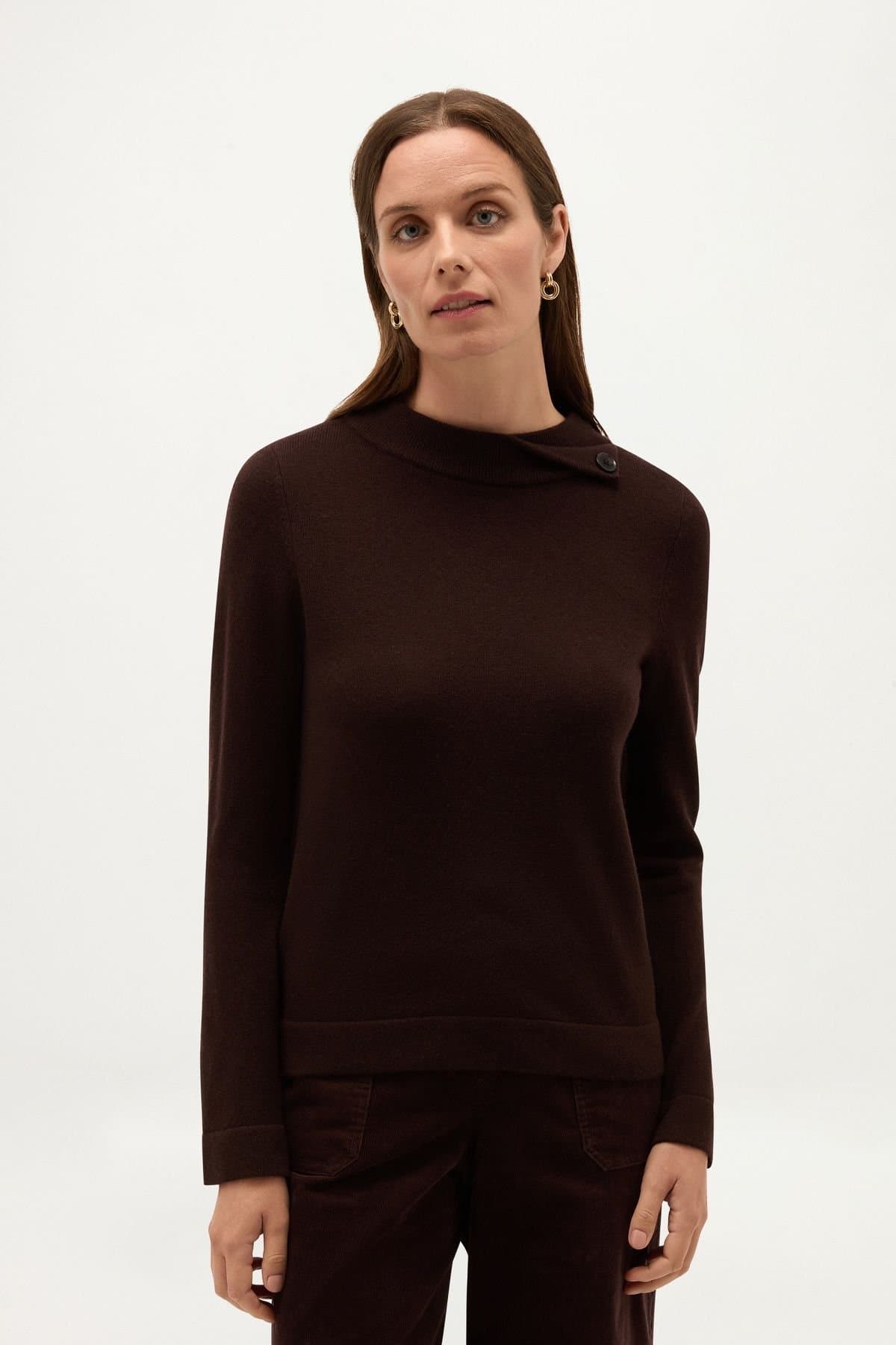 Hobbs London Hobbs London Women's Talia Asymmetric Roll Neck Merino Jumper in Dark Brown