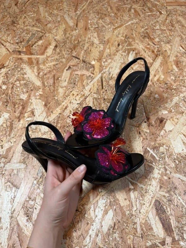 Never Fully Dressed Never Fully Dressed Black Floral Sequin Heels UK 5 Slingback Occasion Shoes