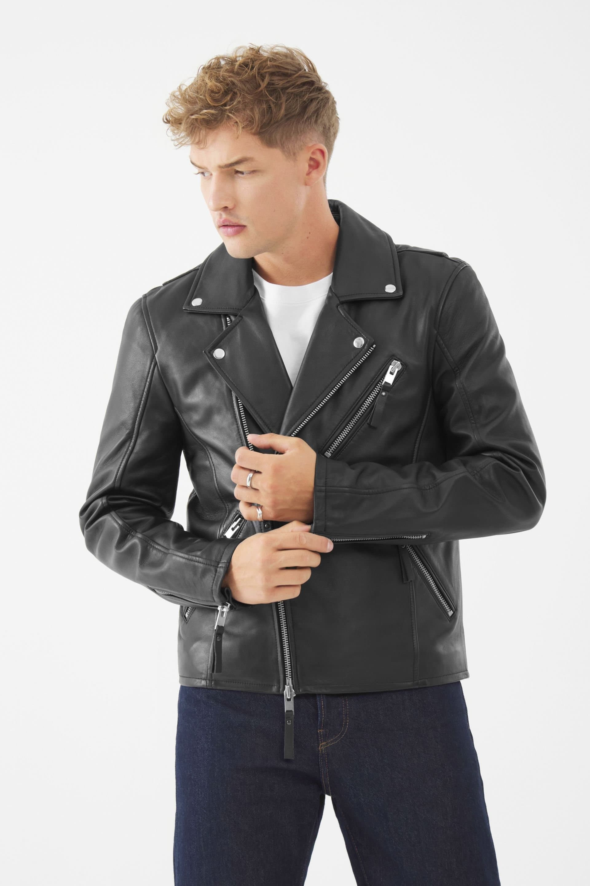 Bolongaro Trevor Bolongaro Trevor Men's Real Leather Jake Biker Jacket in Black