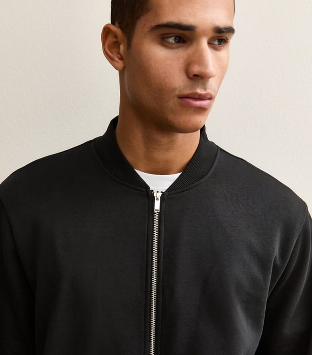 New Look Men's Black Relaxed Zip Through Jersey Bomber Jacket New Look - 3