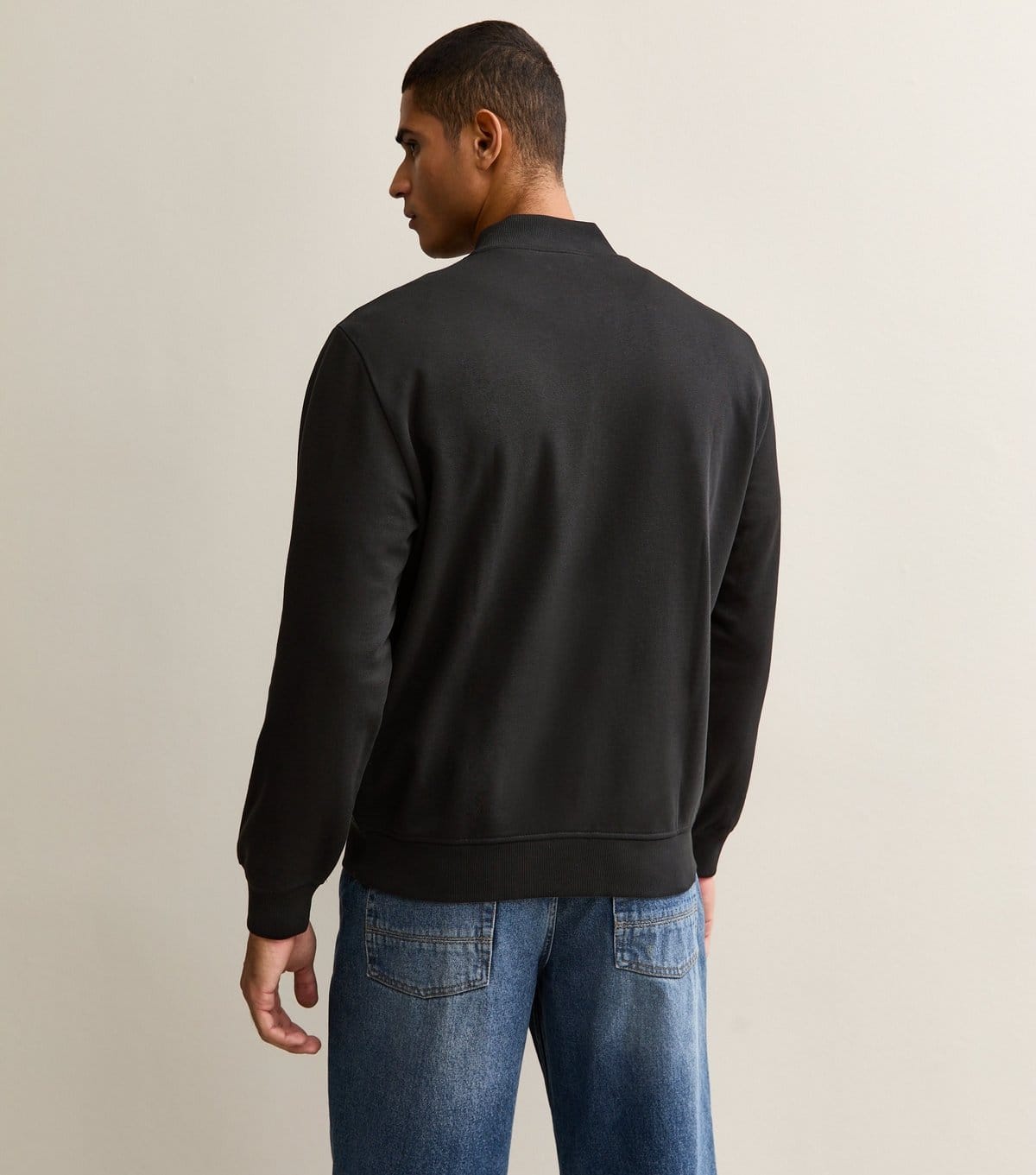 New Look Men's Black Relaxed Zip Through Jersey Bomber Jacket New Look - 4