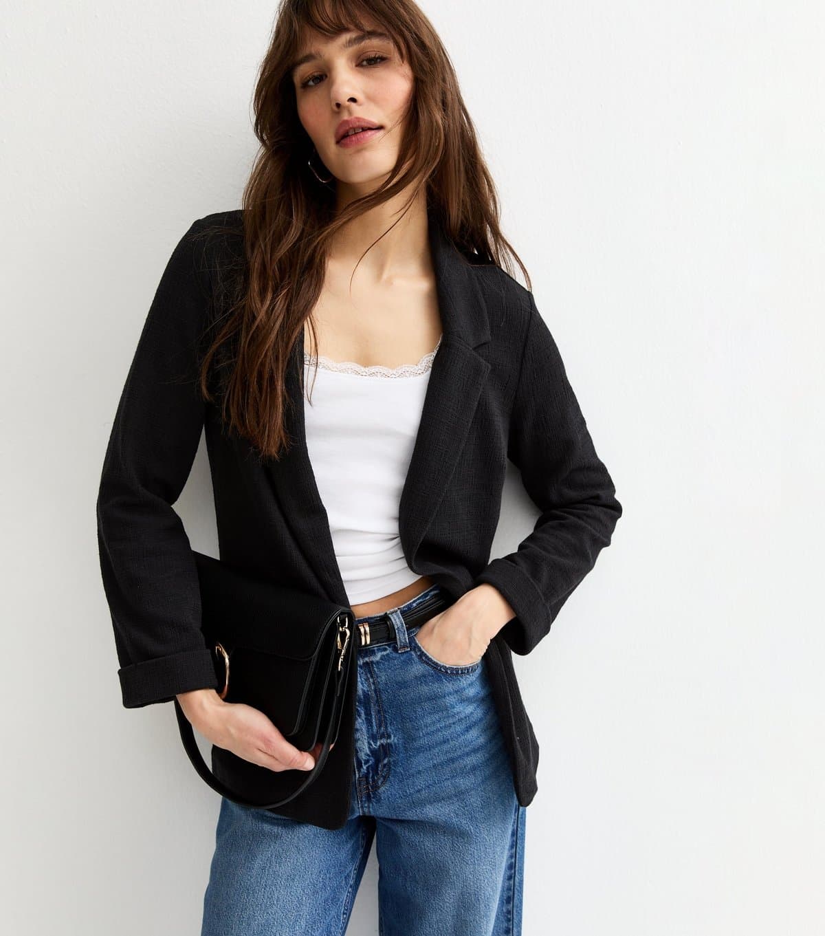 New Look Women's Tall Black Textured Stretch Jersey Blazer New Look