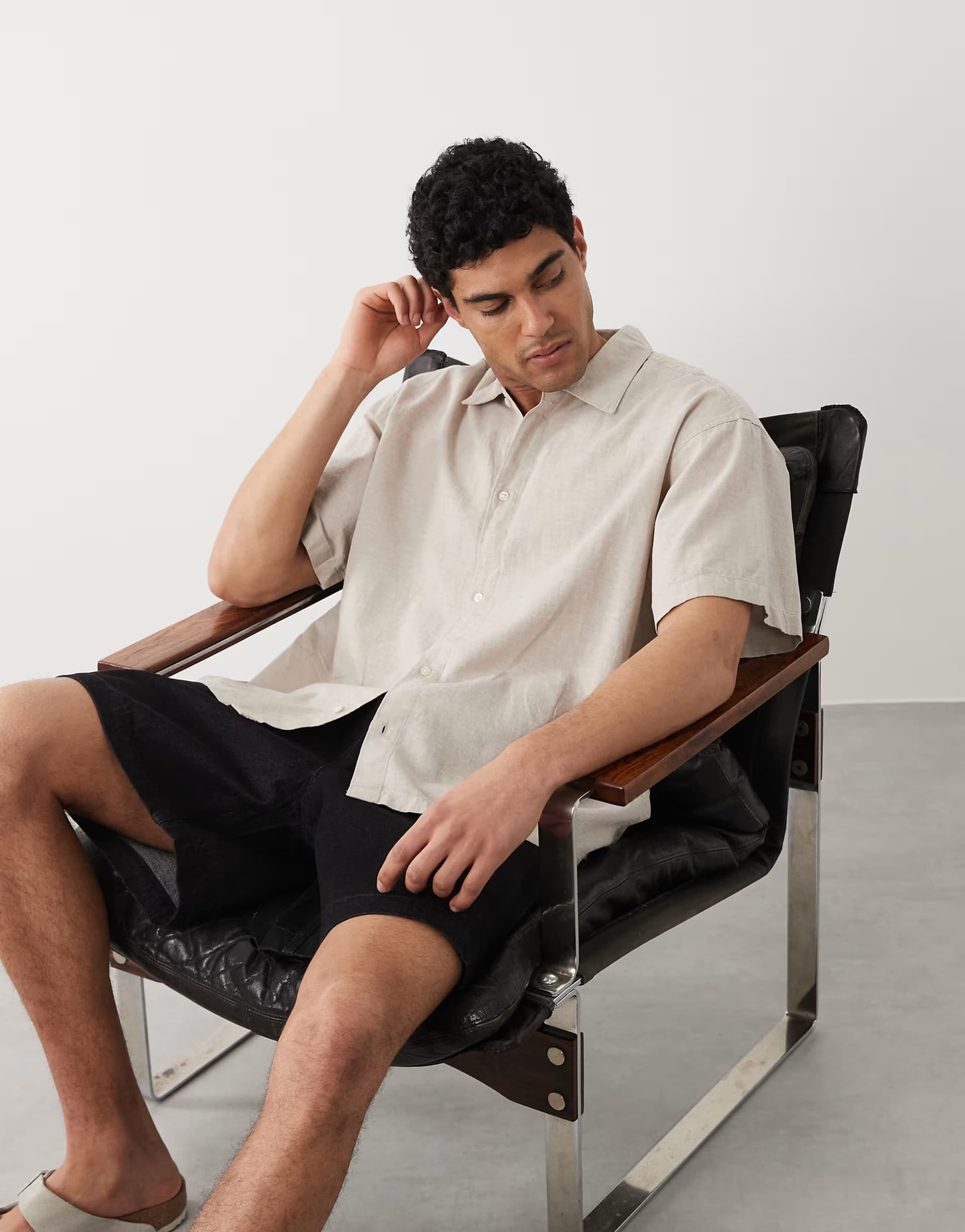 ASOS Jack & Jones oversize linen blend shirt with short sleeves in beige