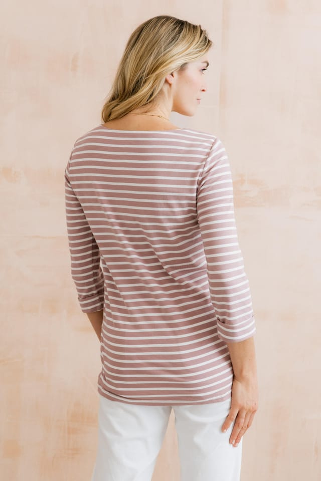 Lily & Me Lily & Me Women's Coastal 3/4 Sleeve Jersey Stripe Tunic in Pink - 3