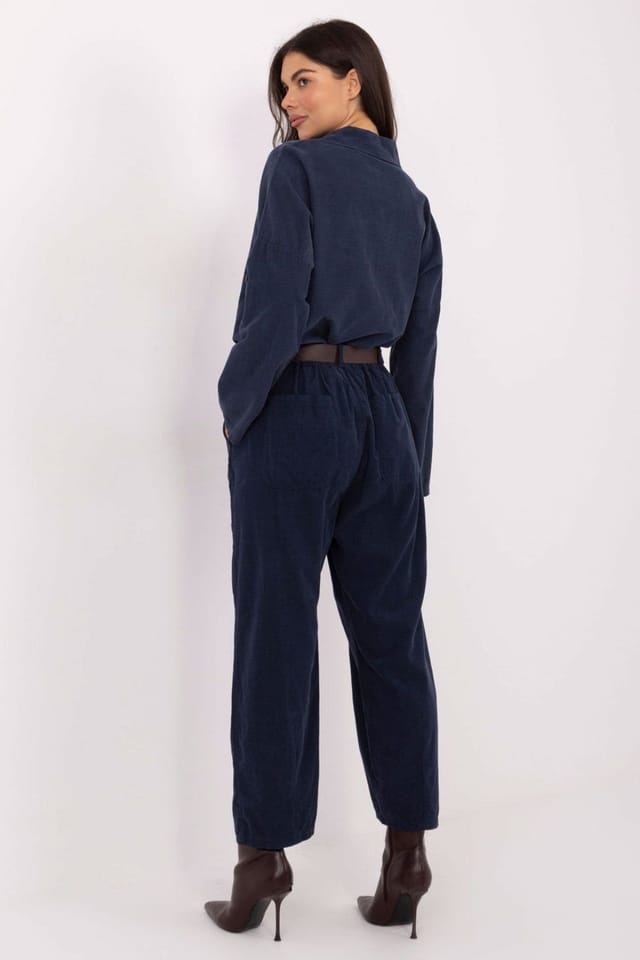 Love Lace Love Lace Women's High Waist Loose Fit Belted Trousers in Blue - 3