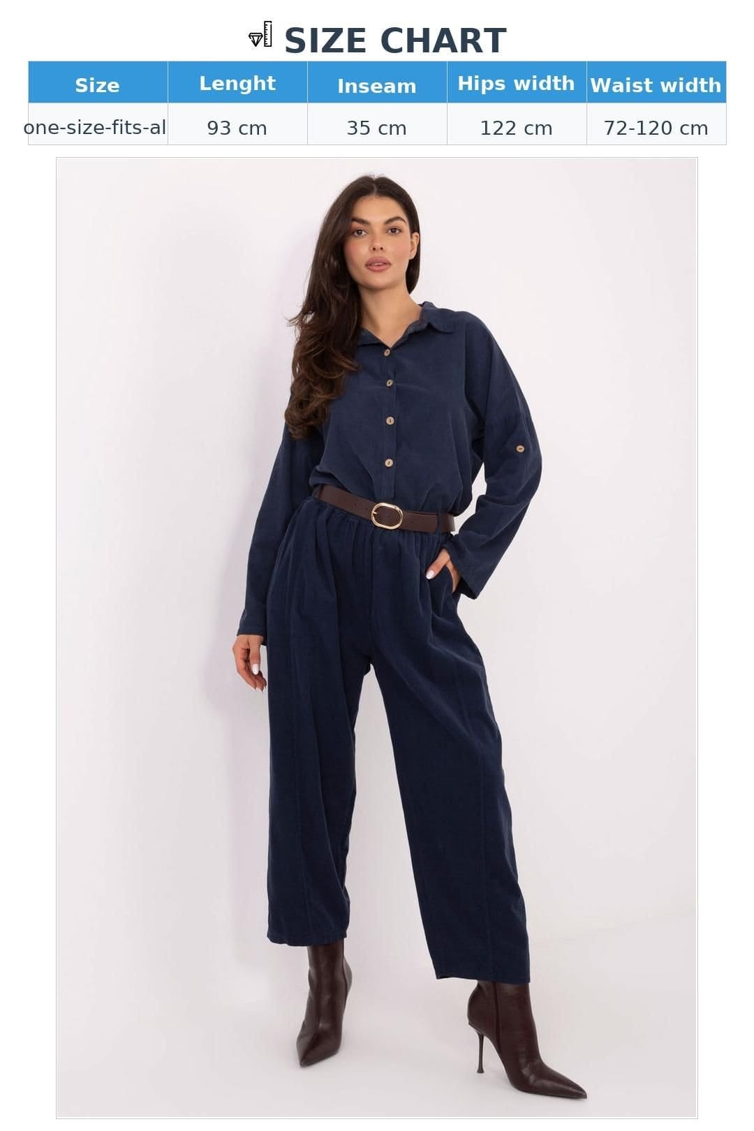 Love Lace Love Lace Women's High Waist Loose Fit Belted Trousers in Blue - 4