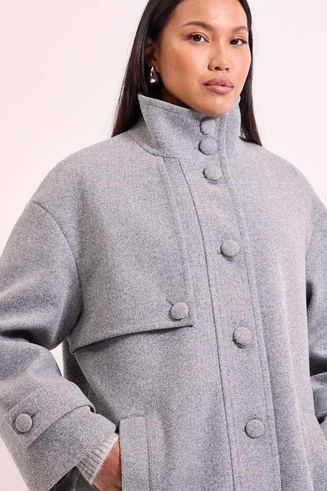 Wallis Wallis Women's Principles by Funnel Neck Button Coat in Grey Marl - 2