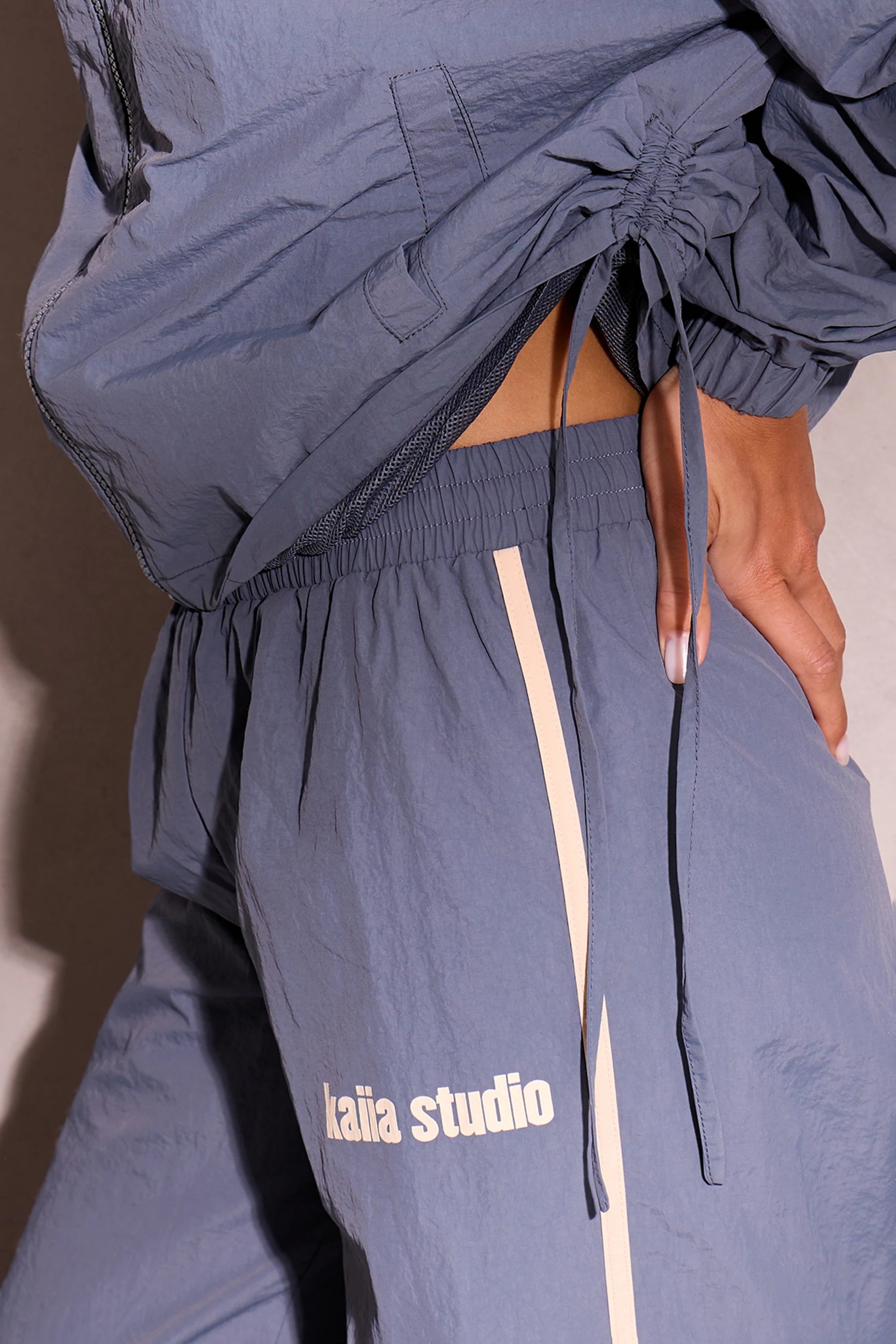 Kaiia Kaiia Woven Stripe Wide Leg Trousers Petrol Blue & Cream - 2