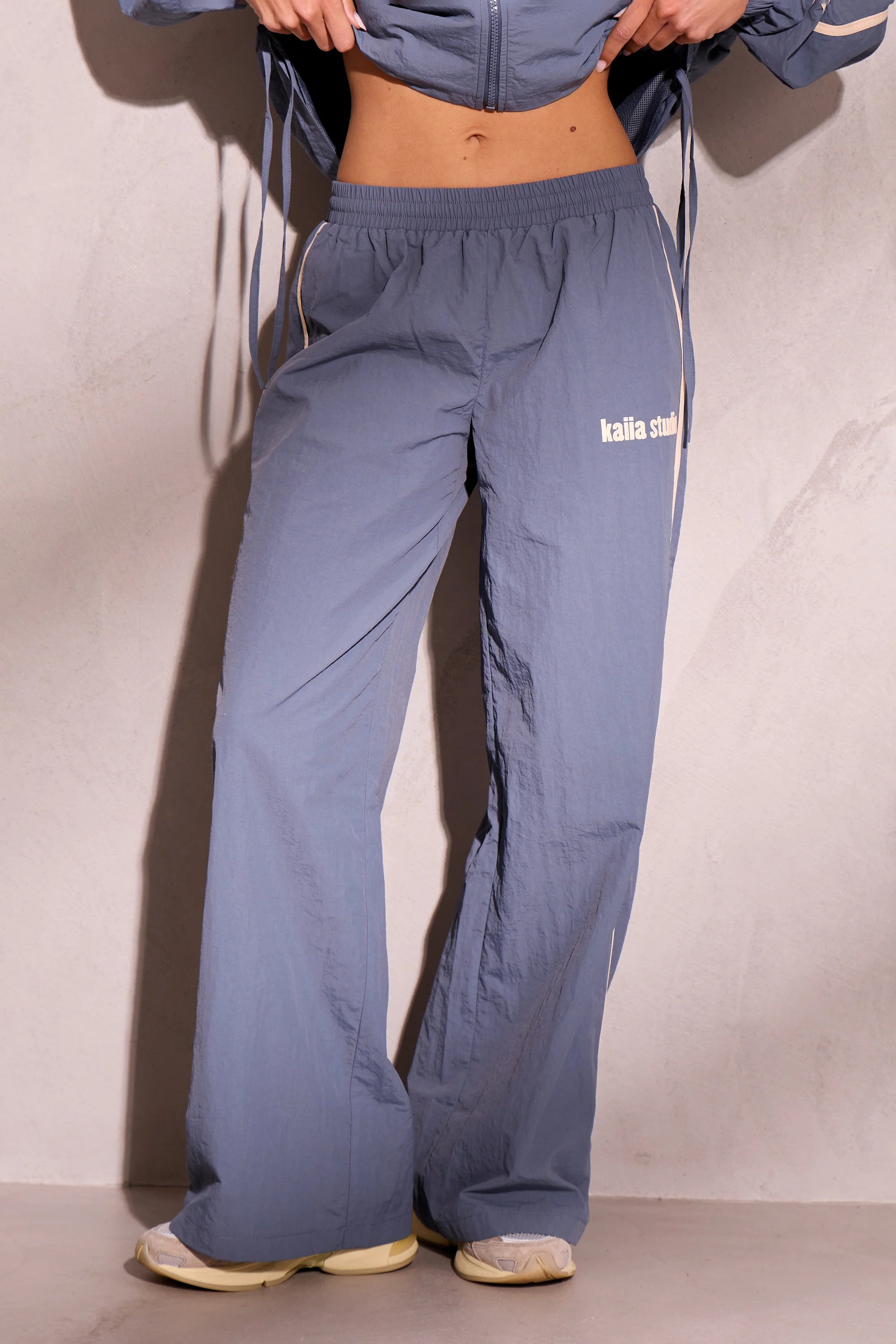 Kaiia Kaiia Woven Stripe Wide Leg Trousers Petrol Blue & Cream - 3