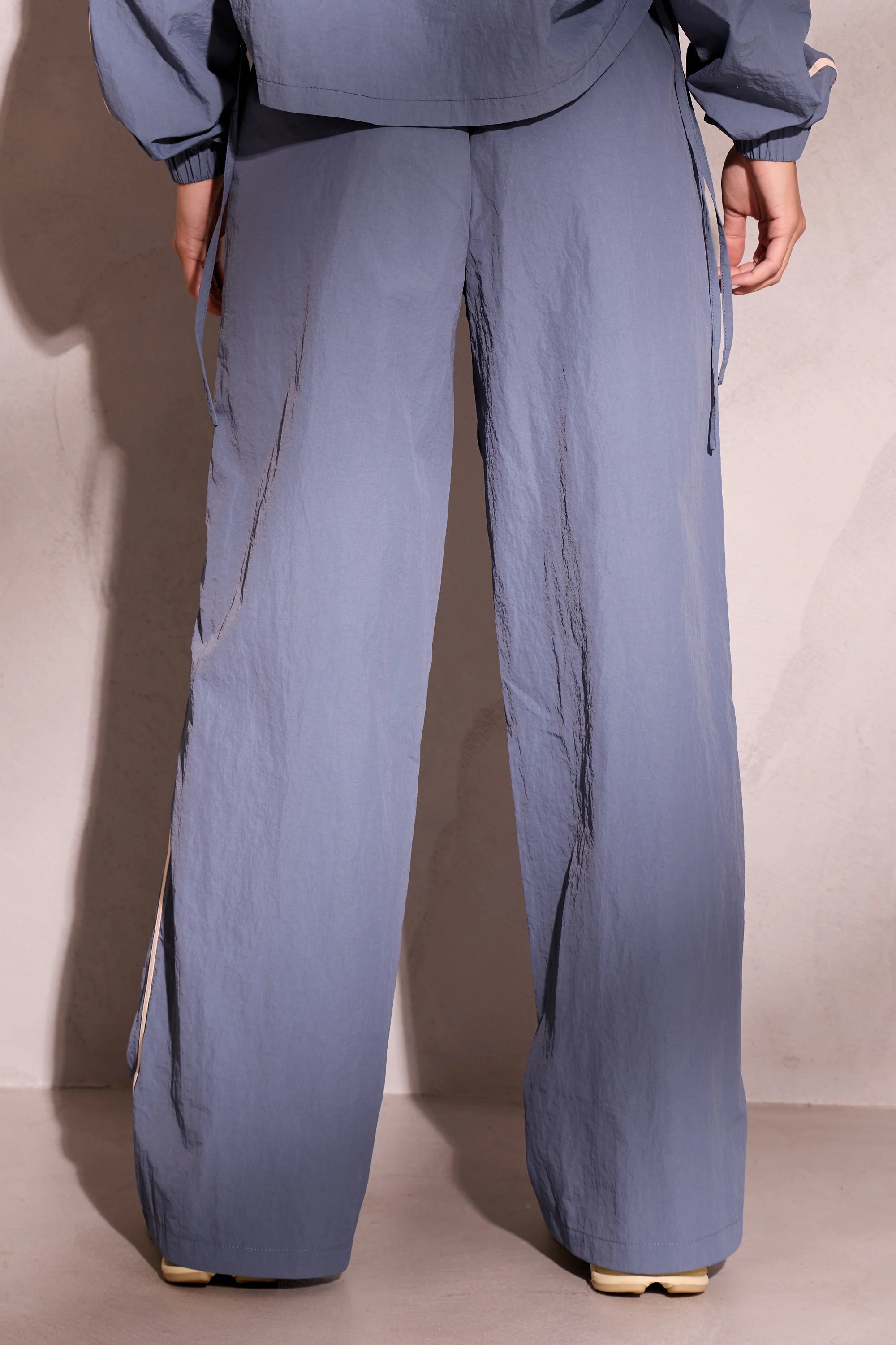Kaiia Kaiia Woven Stripe Wide Leg Trousers Petrol Blue & Cream - 4