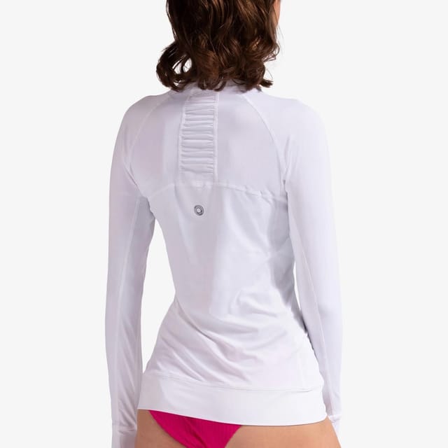 BloqUV BloqUV Women's Regular Fit UPF 50+ Sun Protection Ruched Long Sleeve Top in White - 2