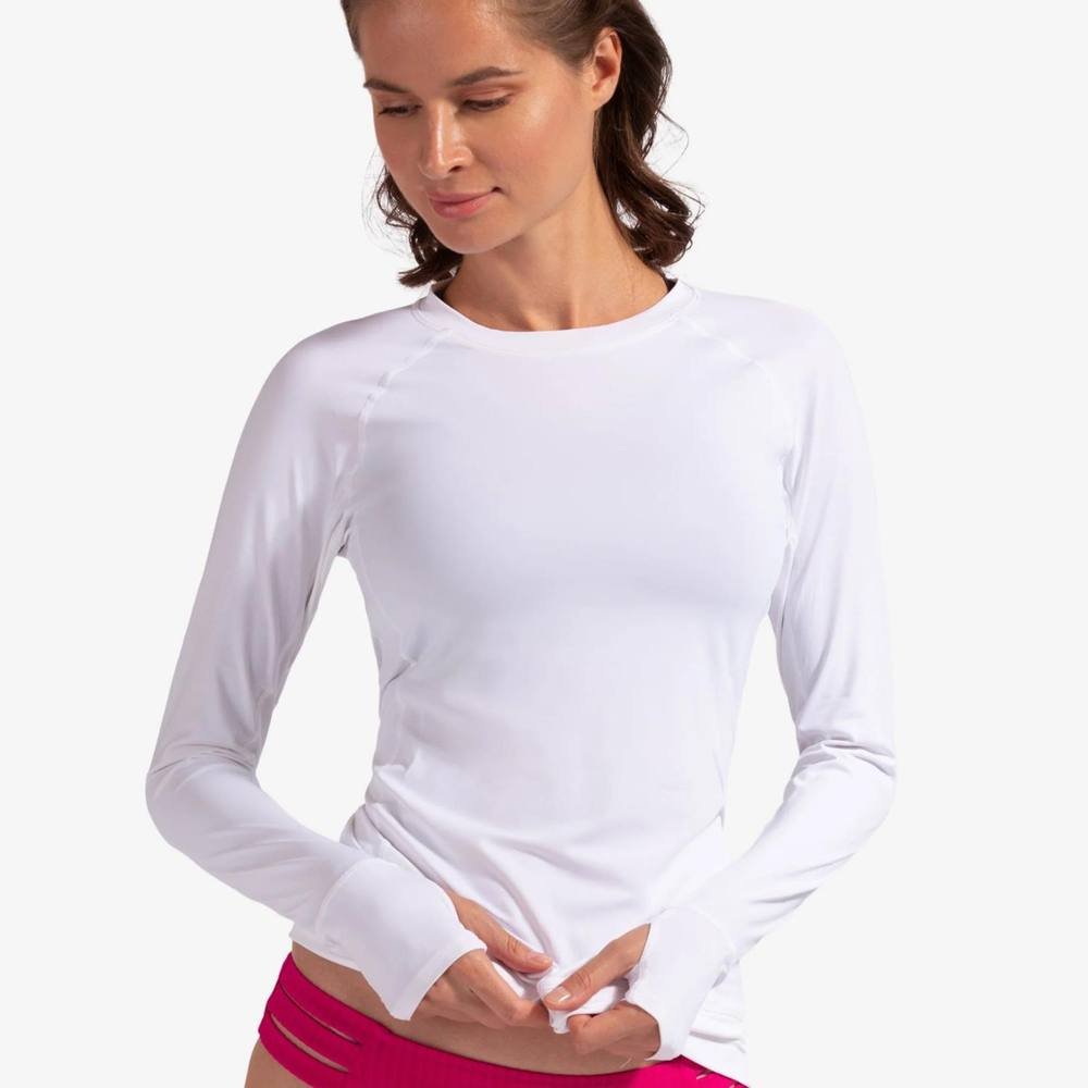 BloqUV BloqUV Women's Regular Fit UPF 50+ Sun Protection Ruched Long Sleeve Top in White - 4
